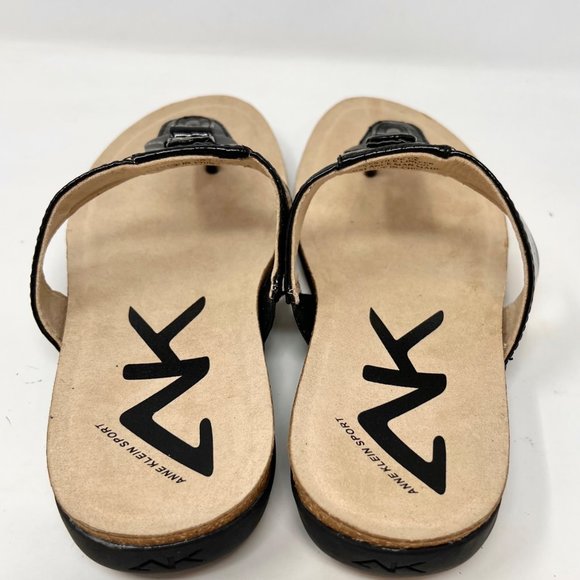 Ann Klein Quela‎ Faux Leather Black Sandal Flip Flop Thong Size 9M - Picture 6 of 11